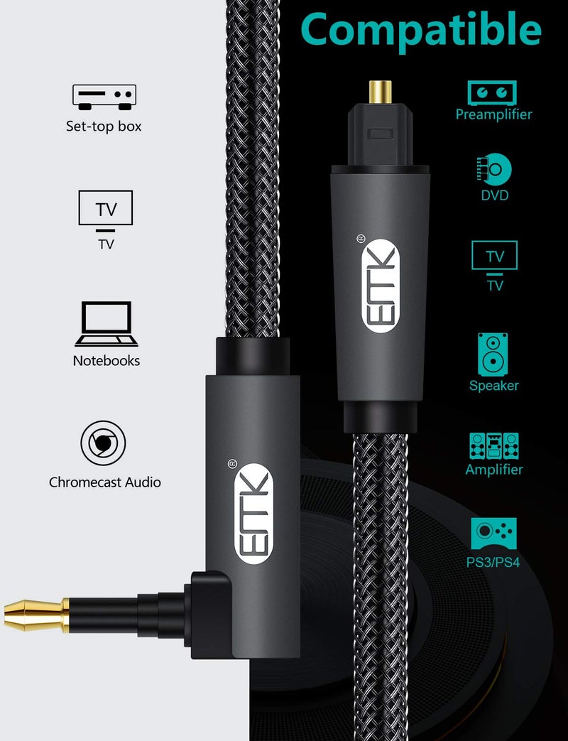 EMK 90 Degree Mini Optical Audio Cable Digital 3.5 Mm Connects Toslink Cable, Fiber Spdif Audio Cable Compatible With Home Theater, Sound Bar, Tv, Ps4, Xbox (1M/3.3Ft), Black - Image 4