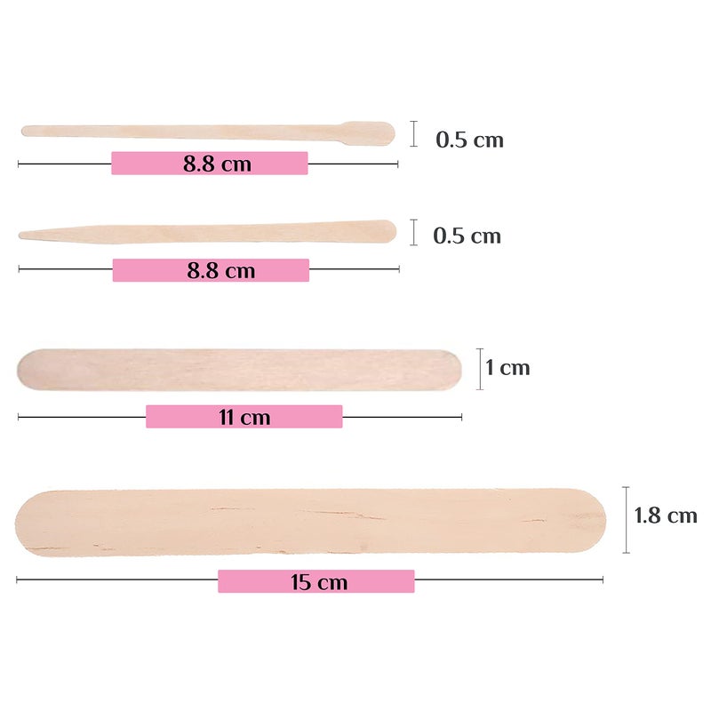 Mibly 4 Style 300 Pcs Assorted Wooden Wax Sticks for Body Legs Face and Small Medium Large Sizes Eyebrow Waxing Applicator Spatulas for Hair Removal or Wood Craft Sticks - Image 2