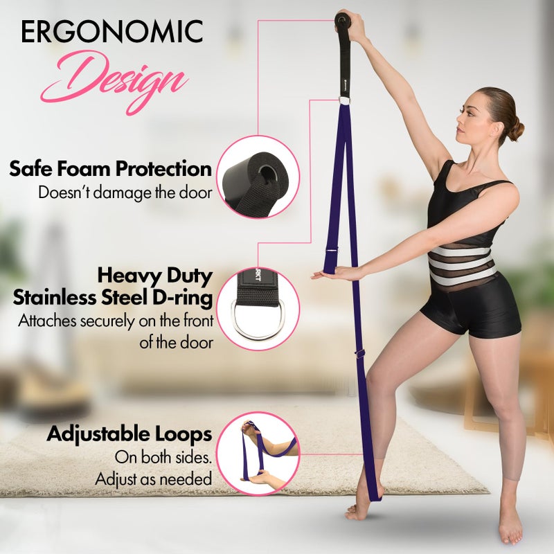Zenmarkt Stretching Strap With Door Anchor - Stretching Equipment to Improve Legs Flexibility - Splits Trainer For Home Ideal In Ballet, Dance, Cheerleading, Taekwondo, Yoga, Pole Dancing & Gymnastics (Purple) - Image 2
