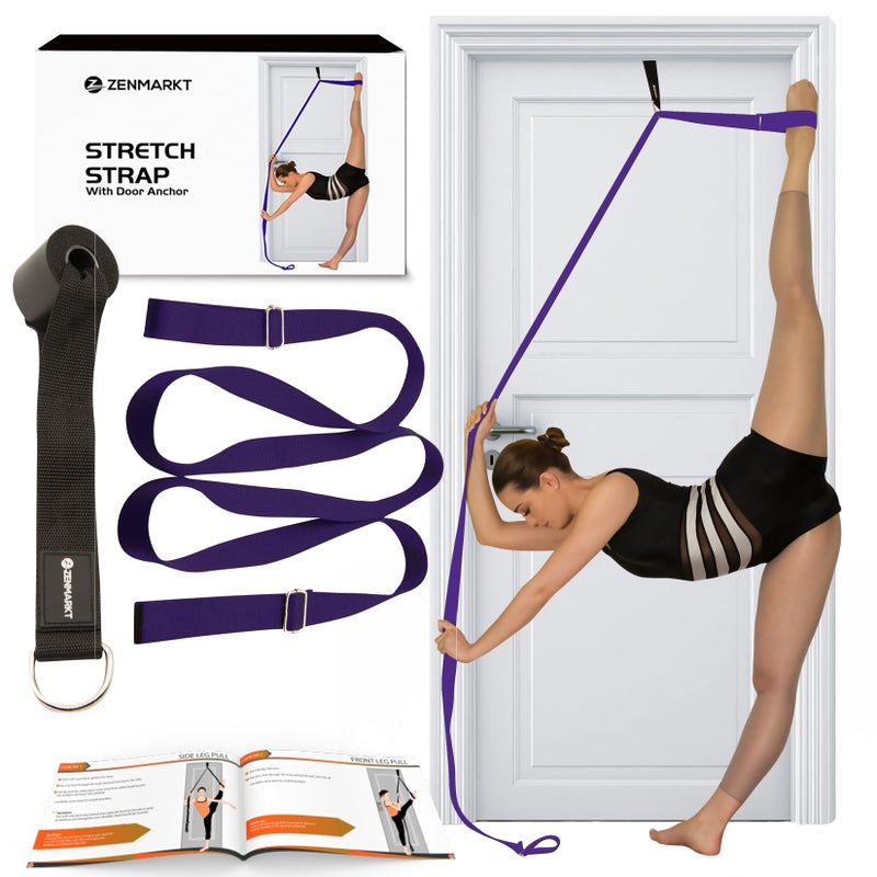 Zenmarkt Stretching Strap With Door Anchor - Stretching Equipment to Improve Legs Flexibility - Splits Trainer For Home Ideal In Ballet, Dance, Cheerleading, Taekwondo, Yoga, Pole Dancing & Gymnastics (Purple) - Image 1