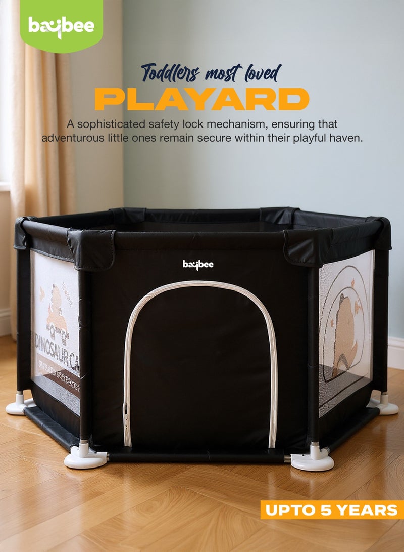 Baybee Neo Kids Playpen for Babies | Baby Playards with Zipper Lock & Corner Protection | Infant Indoor And Outdoor Kids Activity Center | Foldable Baby Play Area Indoor Setup Baby Playpen Fence with Hexagon shape for Extra Space | Outdoor Play Pen for Baby up to 5 Years Black - Image 2