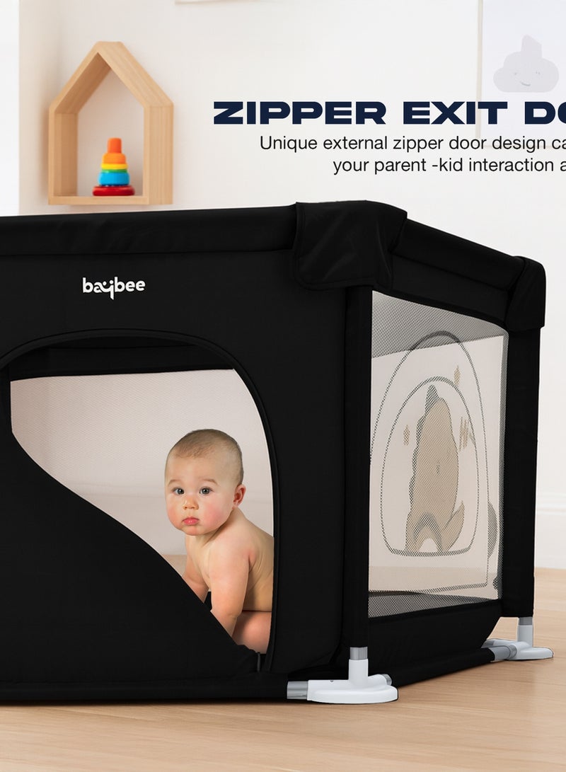Baybee Neo Kids Playpen for Babies | Baby Playards with Zipper Lock & Corner Protection | Infant Indoor And Outdoor Kids Activity Center | Foldable Baby Play Area Indoor Setup Baby Playpen Fence with Hexagon shape for Extra Space | Outdoor Play Pen for Baby up to 5 Years Black - Image 4