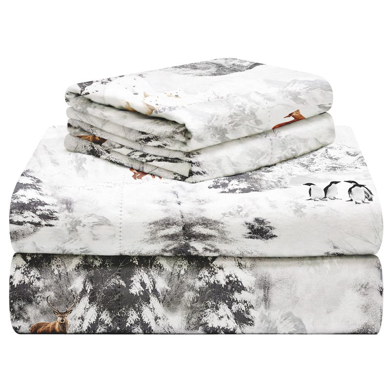 سيليست Celeste Home 190 GSM King Winterland Sheet Set - دافئ ومريح - 100 ٪ من القطن الفانيلا قبل شرك - جيوب ناعمة إضافية - سهلة - مرونة في كل مكان - مريحة - مزدوجة بالفرشاة - Image 1