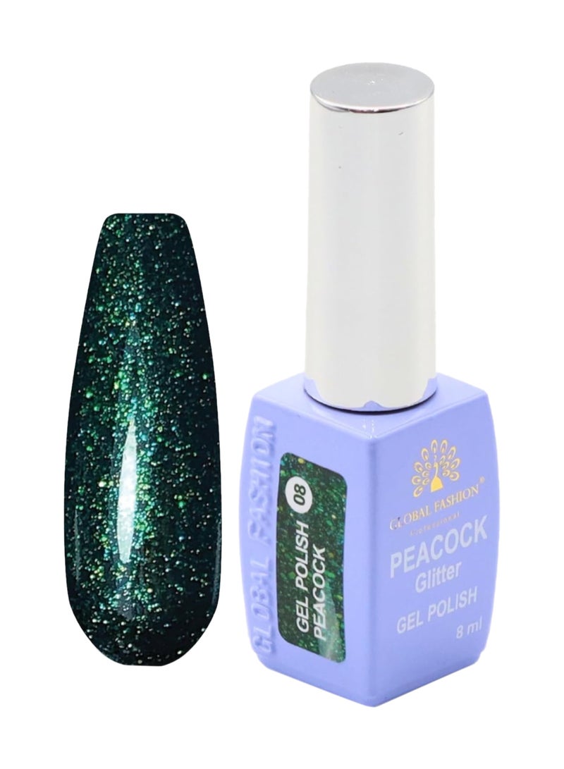 GLOBAL FASHION Professional Peacock Glitter Gel Polish 8Ml  Long-Lasting Manicure  (Color 08)  - Image 1