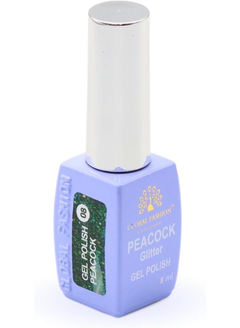 GLOBAL FASHION Professional Peacock Glitter Gel Polish 8Ml  Long-Lasting Manicure  (Color 08)  - Image 2