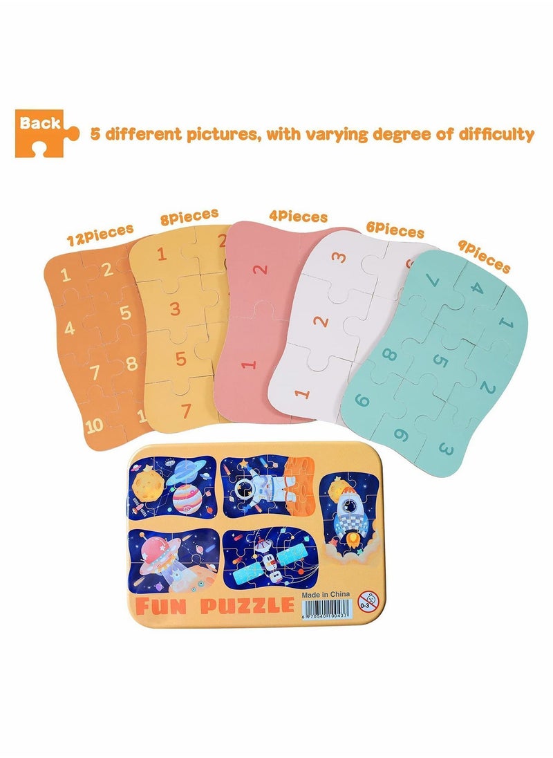 Y&D Astronaut Puzzles for 3 4 5 6 Year Olds, 5-in-1 Dinosaur Jigsaw with Iron Box Storage, Toys Gifts Boys, Girls, Kids and Children (Astronaut Jigsaw)  - Image 4