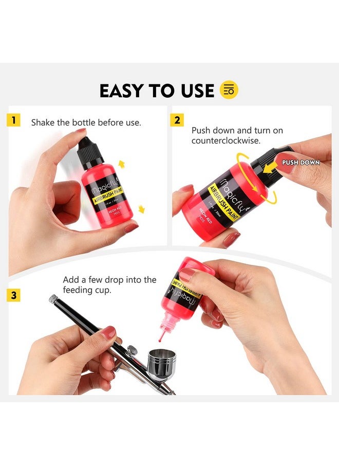 Magicfly Airbrush Paint 16 Colors Acrylic Airbrush Paint Set (30 Ml/1 Oz) Ready To Spray Opaque & Neon Colors Water Based Premium Airbrush Paint Kit For Beginners Hobbyist And Artists  - Image 5