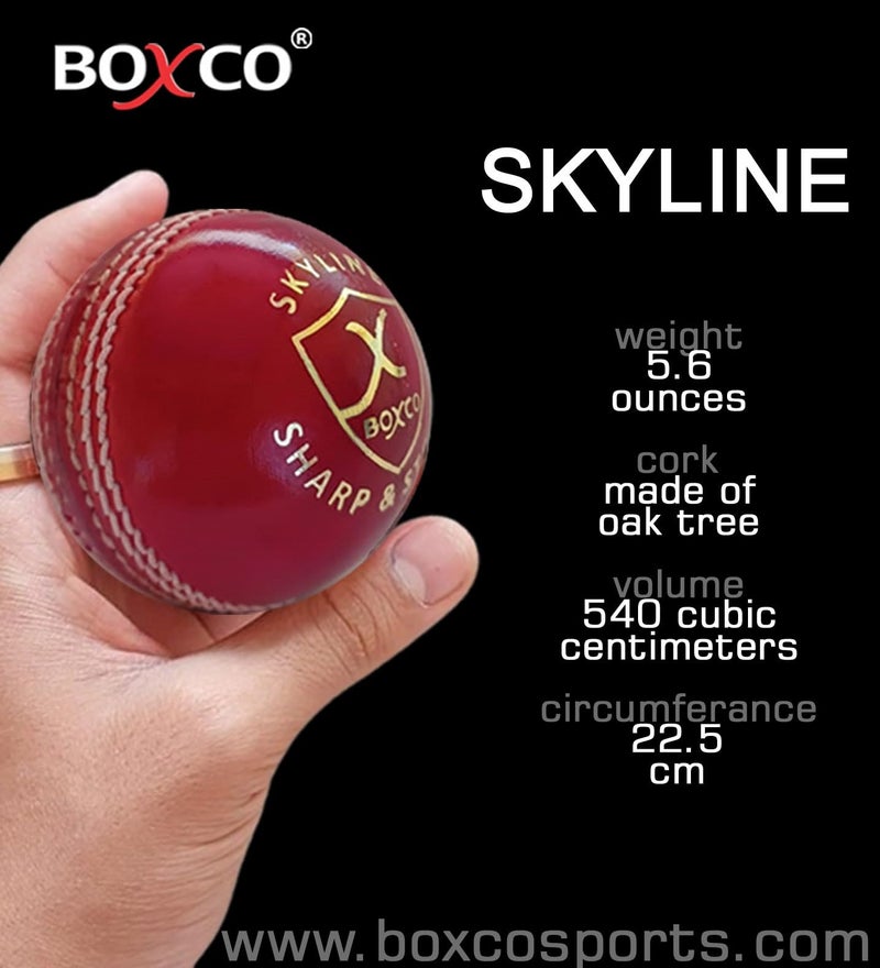 BOXCO Skyline Hand Stiched Four Piece Cricket Leather Ball (Pack of 1) for T20, One Day and Test Matches (Skyline, Red), - Image 3