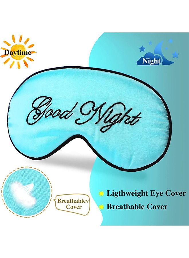 2 Pcs Letter Embroidery Eye Sleep Mask, Adjustable Strap Soft Breathable Imitation Silk Sleep Eye Cover, Travel Nap Meditation Shading Blindfold (Blue + Gold) - Image 4