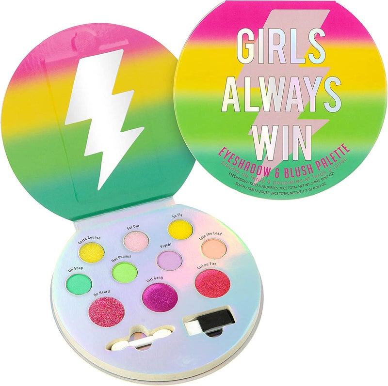 Always Win Glisten Glitter Makeup Palette 10 Color Eyeshadow Palette Blush Makeup Novelty Beauty Set Fold Out Compact with Mirror Washable NonToxic