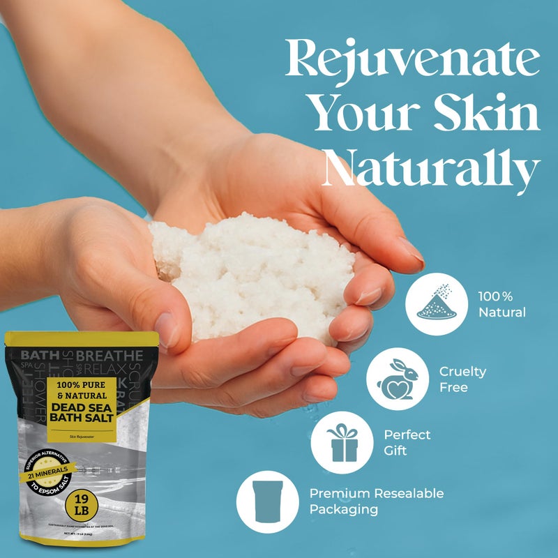 Aromasong Dead Sea Salt - Spa Bath Salt - 19 Lbs Fine Grain Bulk - 100% Pure - Better Absorbing Than Epsom Salt - Soak for Women & Men for Skin Issues and to Relax Tired Muscles - Resealable Pack. - Image 3