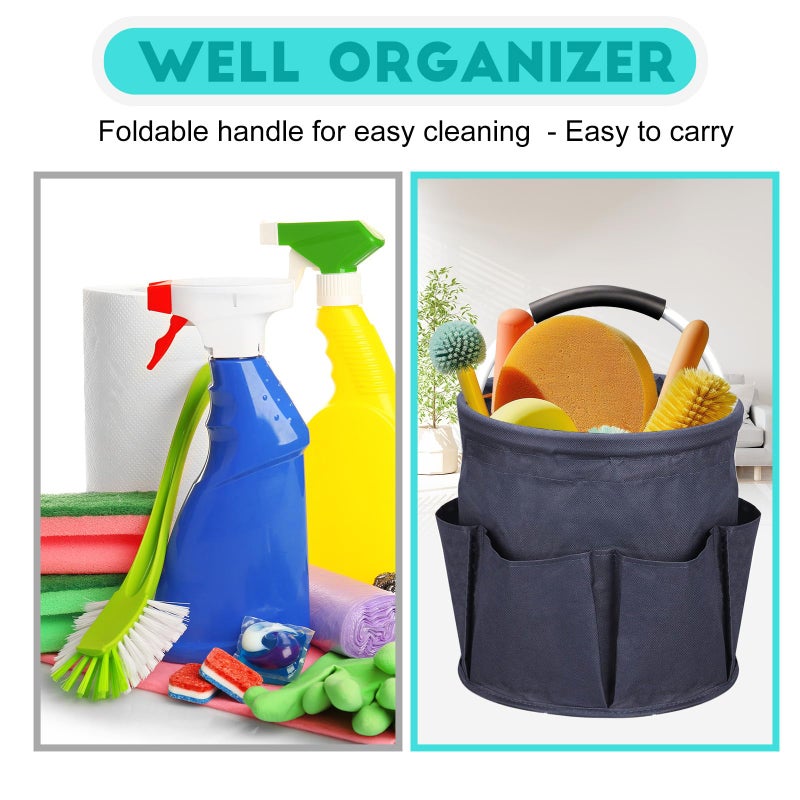 Ashmacdo Cleaning Caddy for Cleaning Supplies,17L Cleaning Supply Caddy with Handle Foldable Cleaning Supplies Organizer Bucket Cleaning Products Organizers for Home, Garden(Navy Blue) - Image 5