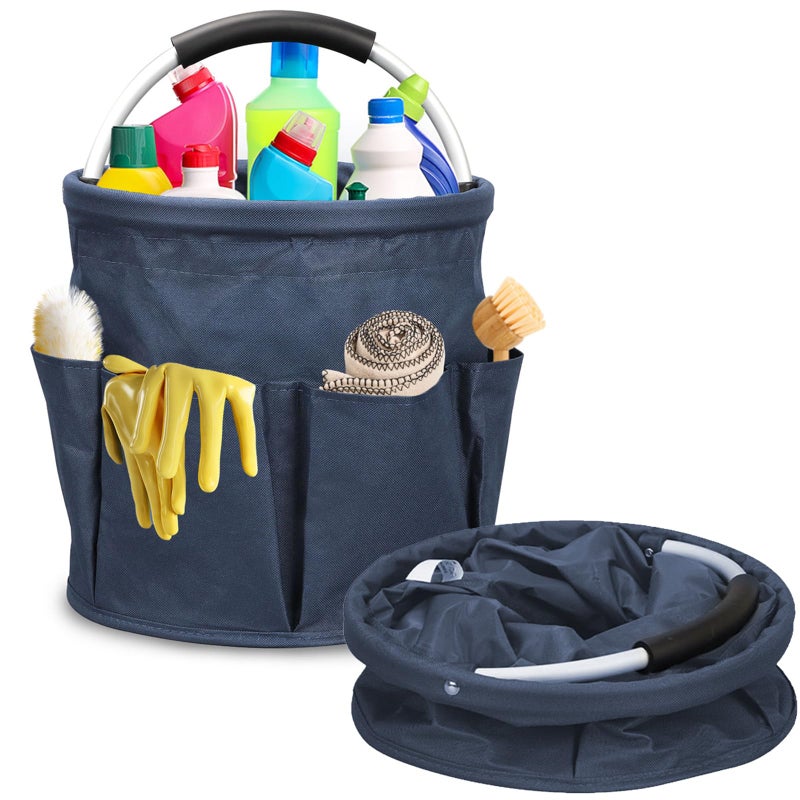 Ashmacdo Cleaning Caddy for Cleaning Supplies,17L Cleaning Supply Caddy with Handle Foldable Cleaning Supplies Organizer Bucket Cleaning Products Organizers for Home, Garden(Navy Blue) - Image 1
