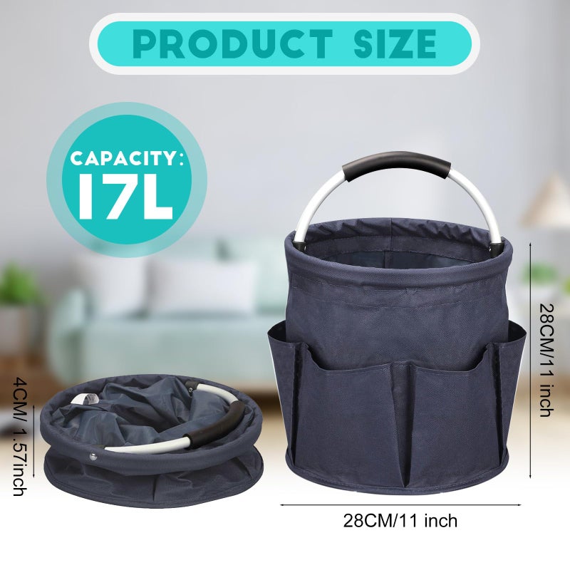 Ashmacdo Cleaning Caddy for Cleaning Supplies,17L Cleaning Supply Caddy with Handle Foldable Cleaning Supplies Organizer Bucket Cleaning Products Organizers for Home, Garden(Navy Blue) - Image 3