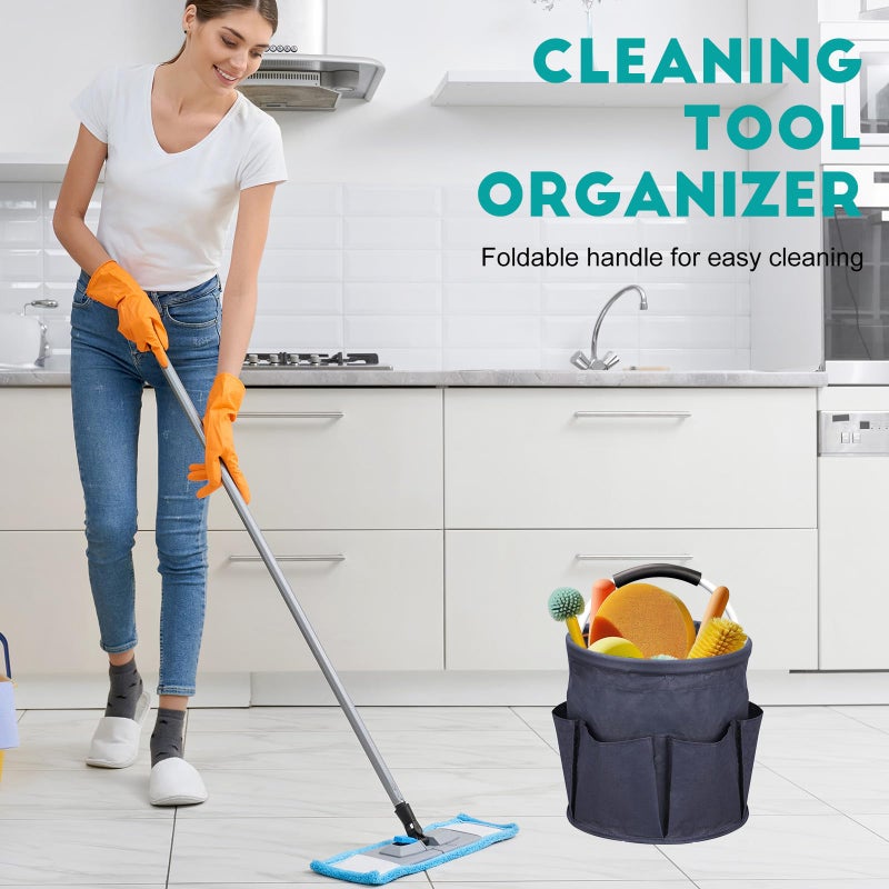 Ashmacdo Cleaning Caddy for Cleaning Supplies,17L Cleaning Supply Caddy with Handle Foldable Cleaning Supplies Organizer Bucket Cleaning Products Organizers for Home, Garden(Navy Blue) - Image 4