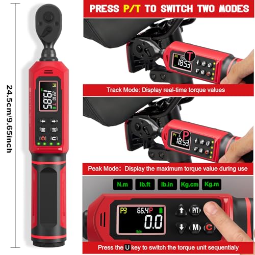 SUERCUP 1/4-inch Digital Torque Wrench(0.33-22.1Ft.Lb/0.45-30N.m) ±1% Accuracy Digital Torque Wrench with Vibration, Buzzer,LED Notification and Five Units of Measure, for Bike, DIY and Home Repair - Image 3