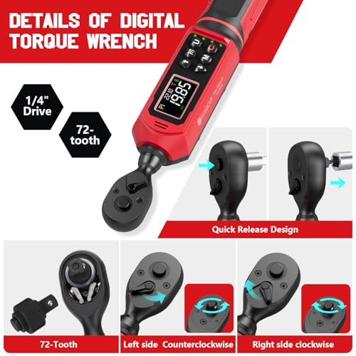 SUERCUP 1/4-inch Digital Torque Wrench(0.33-22.1Ft.Lb/0.45-30N.m) ±1% Accuracy Digital Torque Wrench with Vibration, Buzzer,LED Notification and Five Units of Measure, for Bike, DIY and Home Repair - Image 2