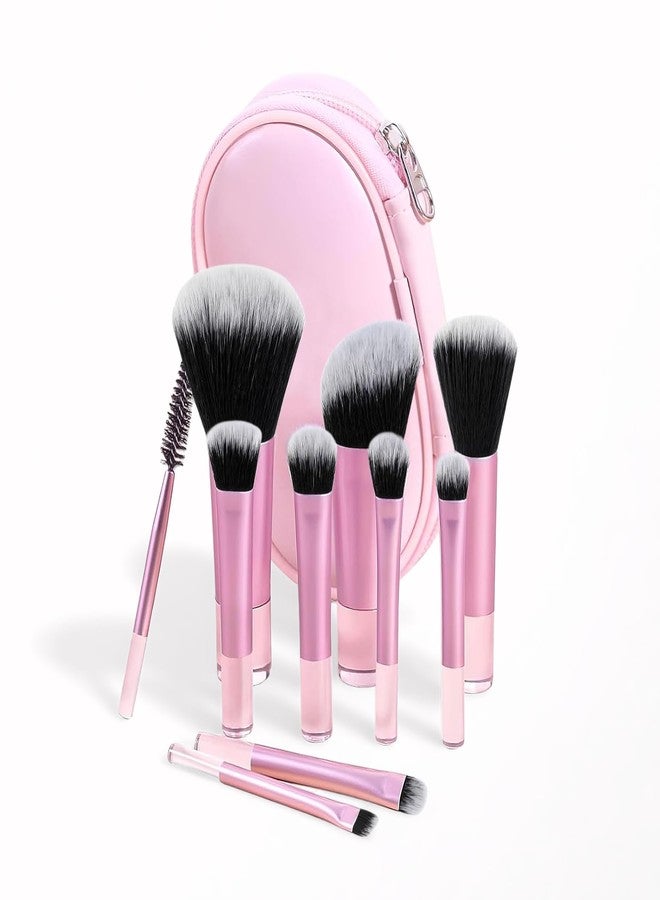Kingtree 10PCS Mini Makeup Brushes with Pouch, Portable Makeup Brush Travel Set, Easy-taken ON THE GO Makeup Brush Full Complete Function Cosmetic Brushes for Girls - Image 1