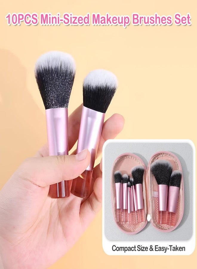 Kingtree 10PCS Mini Makeup Brushes with Pouch, Portable Makeup Brush Travel Set, Easy-taken ON THE GO Makeup Brush Full Complete Function Cosmetic Brushes for Girls - Image 2