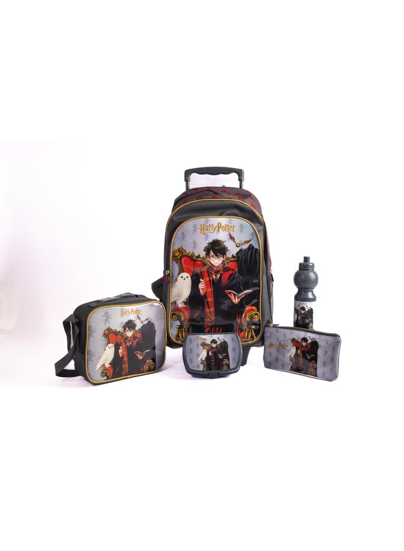 Harry Potter Harry Potter 18-Inch Trolley Bag Set with Lunch Bag, Pencil Case, Water Bottle & Lunch Box – Dark Grey - Image 1
