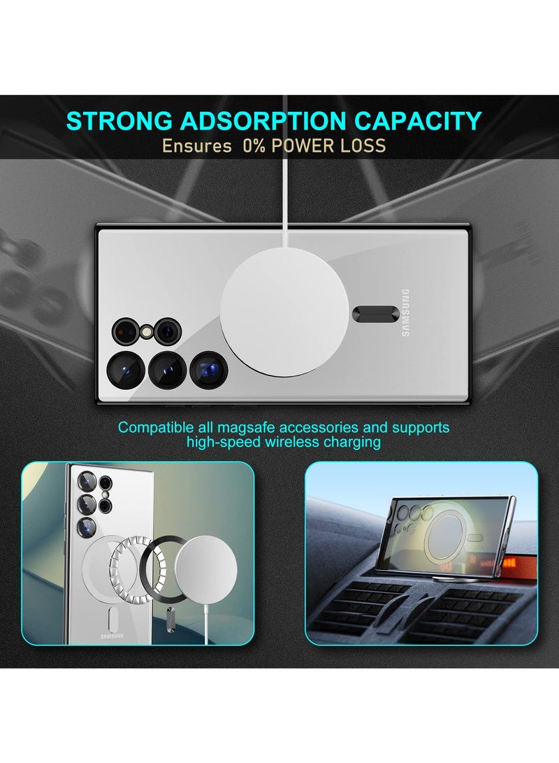 SYOSI Magnetic Case for Samsung Galaxy S23 Ultra, Magnetic Clear Case with Camera Lens Protector Slim Thin Soft Case Cover with Plating Anti-Scratch Full Protection (Black) - Image 2
