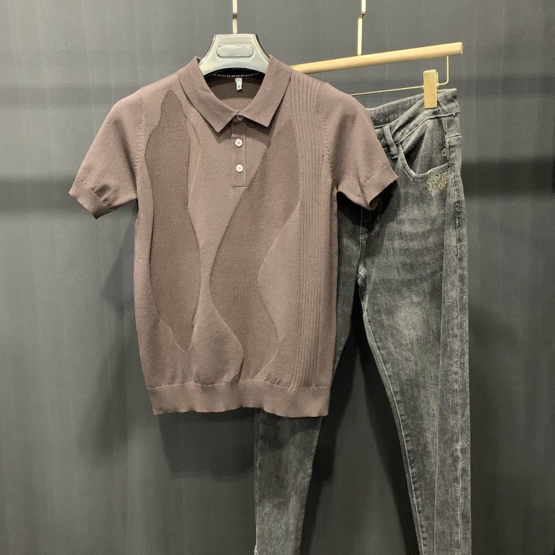 Men's Short Sleeve Knit Polo Shirt Ice Silk Thin Slim Fit Turn-Down Collar Summer Casual Top - Image 2