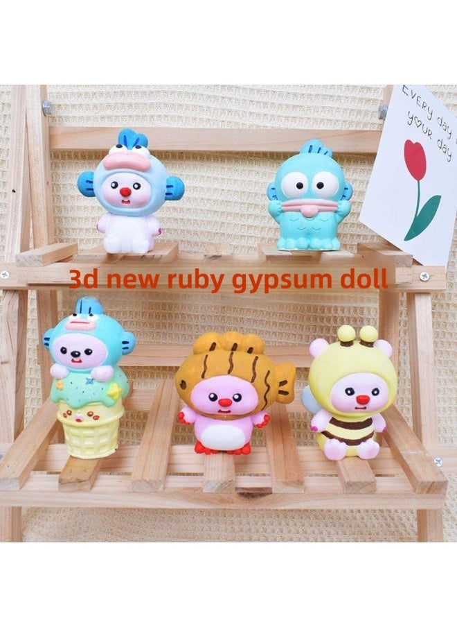 [2220 Collection] Explosions Ruby Loopy Ice Cream Ruby Cute Plaster Doll Color Decoration-Color:12 Colors Of Paint + 2 Brushes + Paint Palette - Ruby [ice Cream]