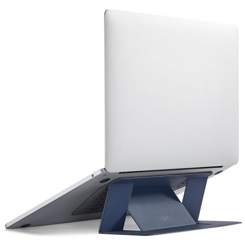 MOFT Laptop Stand for Desk, Adhesive MacBook Computer Stand with 2 Adjustable Viewing Angles, Foldable and Portable Laptop Riser Compatible with 11"-16" Laptops, Navy Blue(Adhesive Version) - Image 1