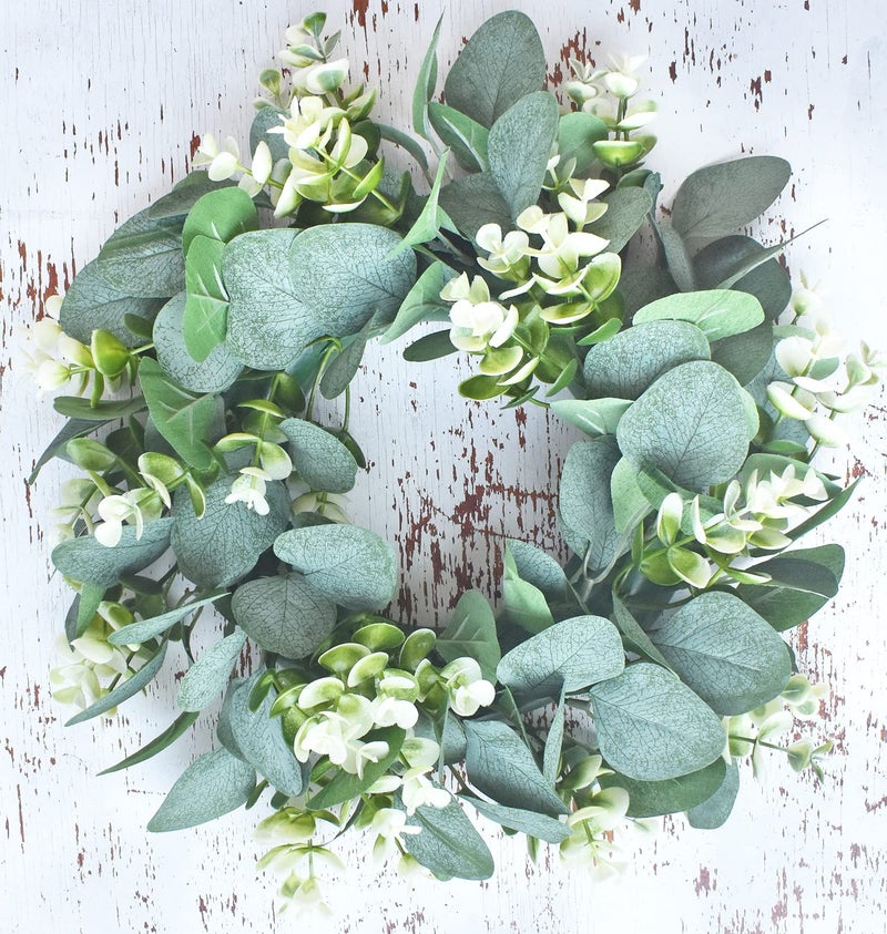 Grbambi 2Pc Artificial Eucalyptus Wreath Fabric Eucalyptus Leave Wreath Round Green Wreath For Farmhouse Wall Window Decor - Image 2