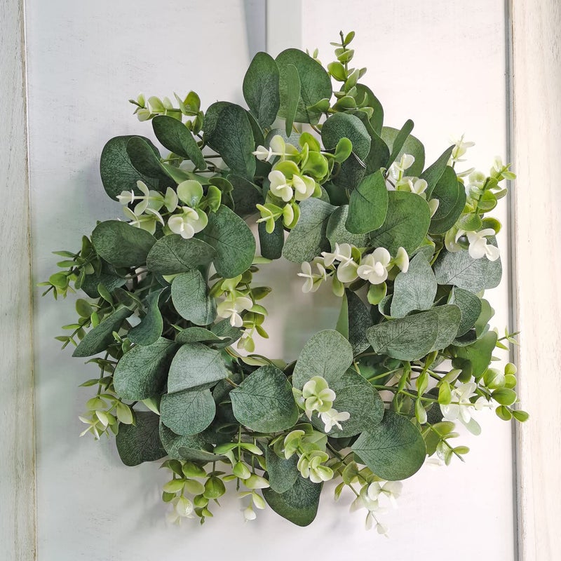 Grbambi 2Pc Artificial Eucalyptus Wreath Fabric Eucalyptus Leave Wreath Round Green Wreath For Farmhouse Wall Window Decor - Image 3