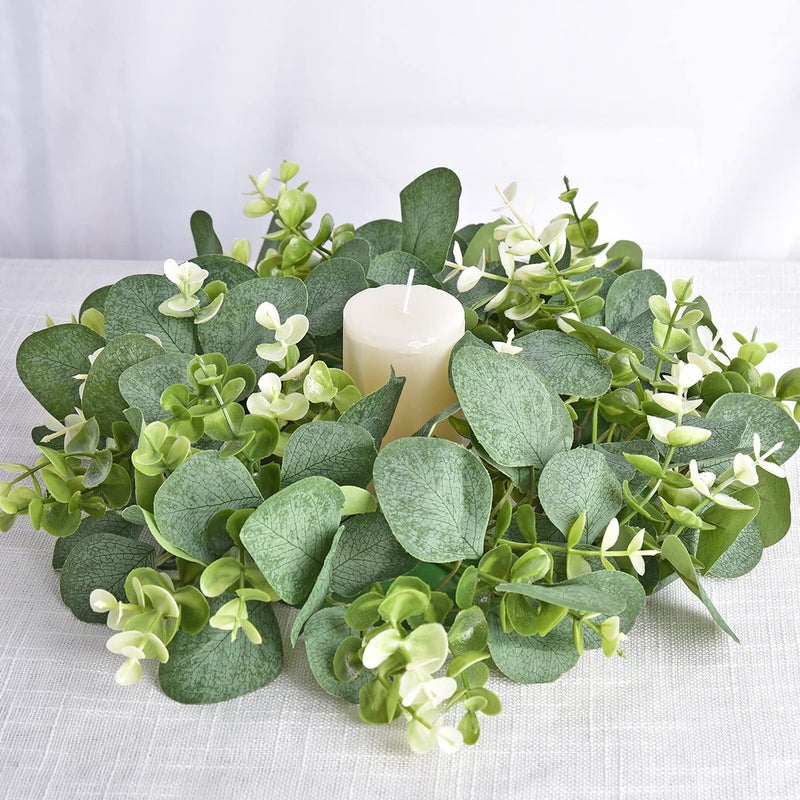 Grbambi 2Pc Artificial Eucalyptus Wreath Fabric Eucalyptus Leave Wreath Round Green Wreath For Farmhouse Wall Window Decor - Image 5