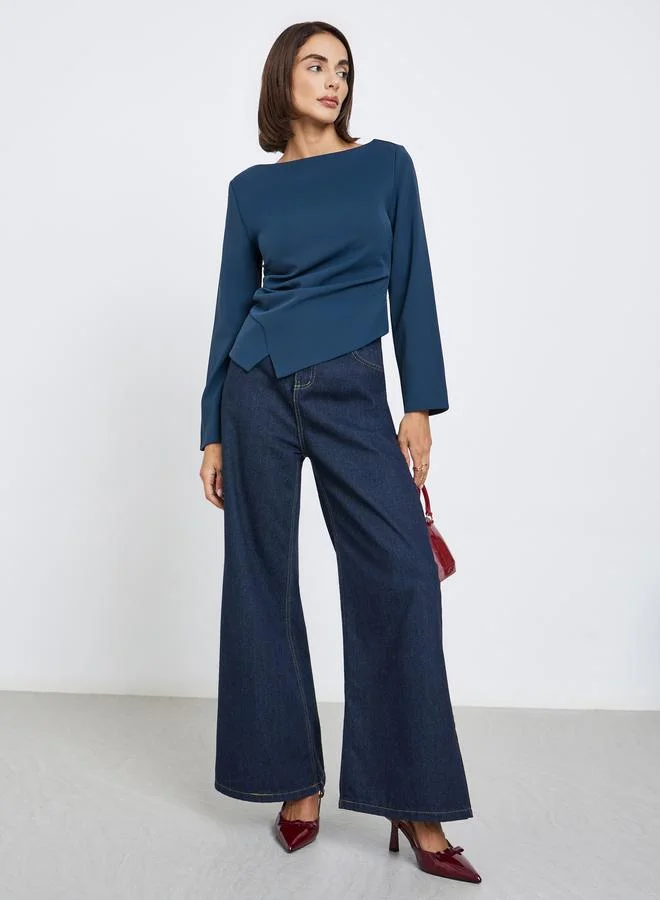 Styli Blue Long Sleeve Blouse