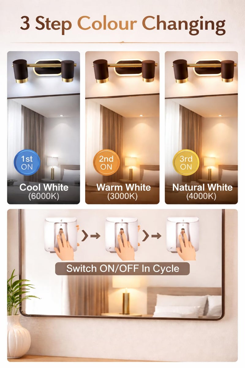 FILLISKA® 3 in 1 Double Wall spot/Picture/Display/Mirror Light with Adjustable Head and Colour Changing Function (Brown & Gold-587)(1 Year Warranty) - Image 2