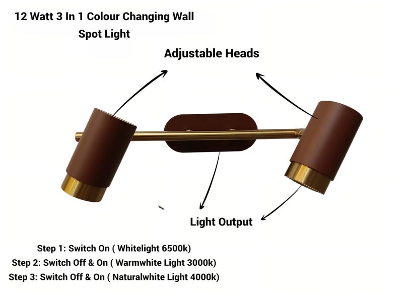 FILLISKA® 3 in 1 Double Wall spot/Picture/Display/Mirror Light with Adjustable Head and Colour Changing Function (Brown & Gold-587)(1 Year Warranty) - Image 5