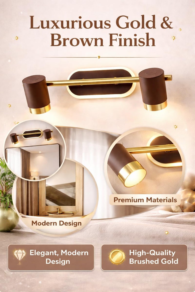 FILLISKA® 3 in 1 Double Wall spot/Picture/Display/Mirror Light with Adjustable Head and Colour Changing Function (Brown & Gold-587)(1 Year Warranty) - Image 4