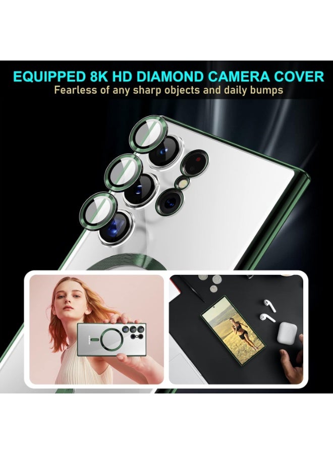 Electroplated Case For Samsung Galaxy S23 Ultra Camera Lens Full Protection Compatible with MagSafe Wireless Charging, Shockproof Soft TPU Phone Magnetic Cover (Green) - Image 5