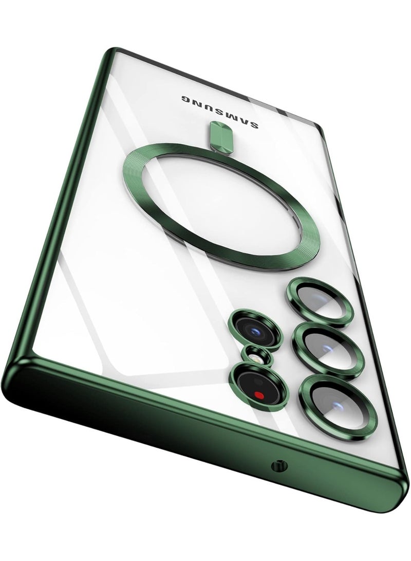 Electroplated Case For Samsung Galaxy S23 Ultra Camera Lens Full Protection Compatible with MagSafe Wireless Charging, Shockproof Soft TPU Phone Magnetic Cover (Green) - Image 1