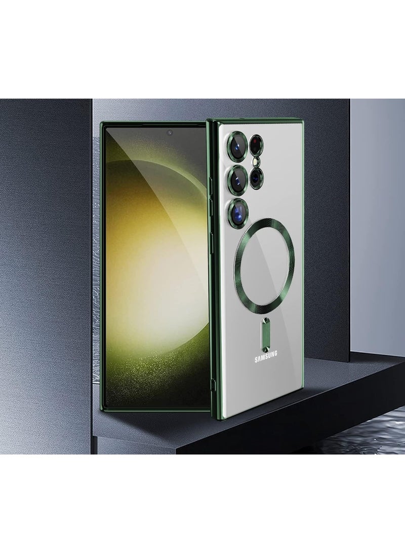 Electroplated Case For Samsung Galaxy S23 Ultra Camera Lens Full Protection Compatible with MagSafe Wireless Charging, Shockproof Soft TPU Phone Magnetic Cover (Green) - Image 2