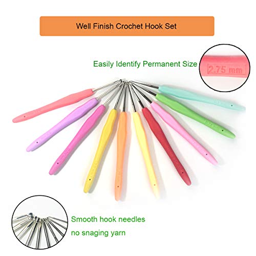Weabetfu Set of 10 Small Size Crochet Hook Set, Ergonomic Handle Crochet Hook Needles for Arthritic Hands, Thread Crochet Steel Lace Hooks Size 0.5mm to 2.75mm - Image 2