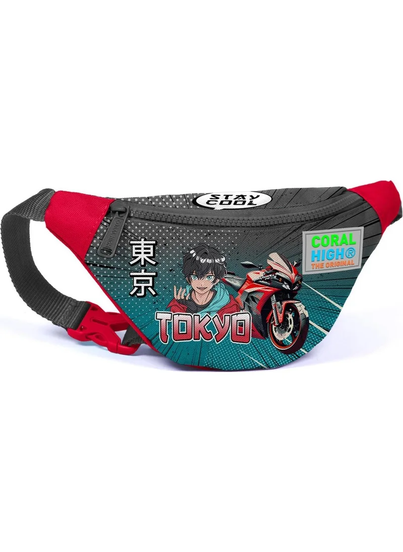 كورال هاي Kids Gray Nefti Anime Motorcycle Patterned Waist Bag 11516
