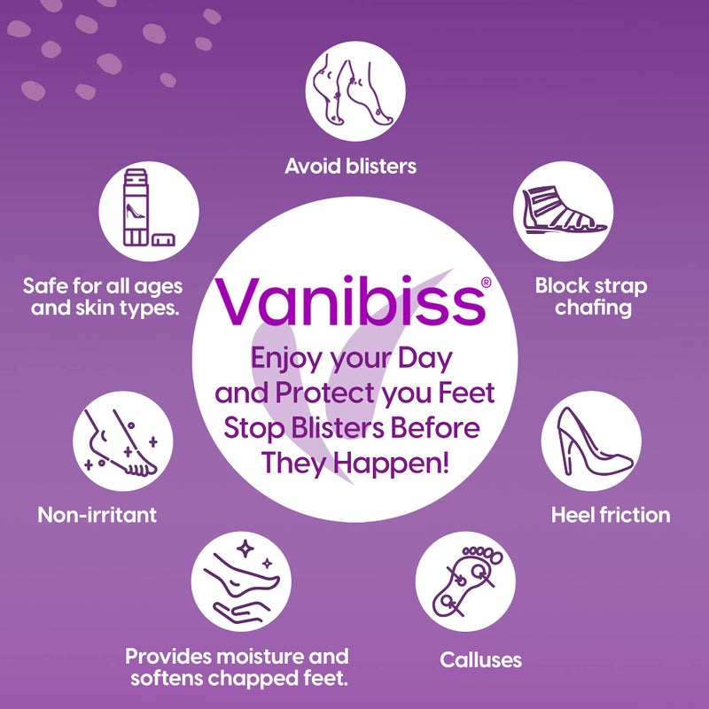 Vanibiss بلسم فانيبيس المضاد للبثور للقدمين - منع بثور القدمين - بلسم مضاد للاحتكاك على شكل عصا وتخفيف الاحتكاك للقدمين - مانع بثور الكعب - منع احتكاك حزام الحذاء - رعاية طبيعية للقدمين (0.45 أونصة) - Image 2