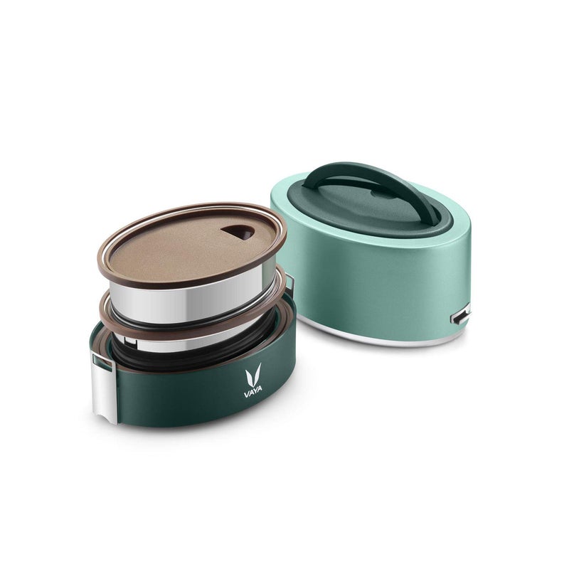 VAYA TYFFYN Lunch Box for Kids for School, Polished Stainless Steel Tiffin Box Without BagMat, 600ml Insulated Tiffin Box for Office for Men with 2 Leakproof Containers, Hot Lunch Box for Girls,Green - Image 3