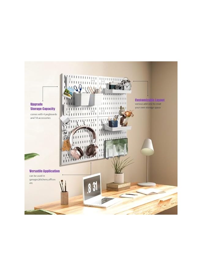 promass Peg Board Combination Kit, 4 Pieces Pegboards and 18 Accessories Modular Hanging, Wall Organizer Pegboard for Home and Office, Wall Mount Display Pegboard Panel Kits (WHITE) - Image 4