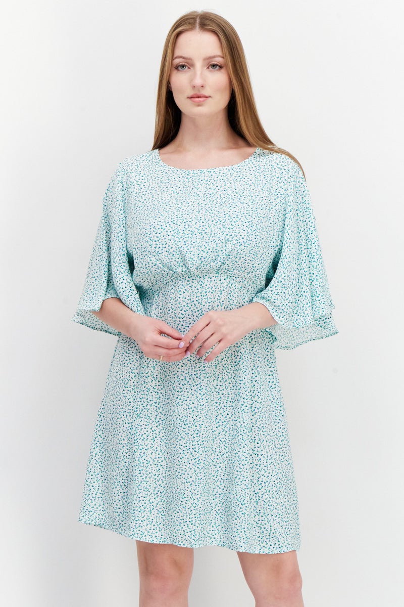 NA-KD فستان ميني مزخرف بالورود للنساء، مجموعة خضراء - Image 1