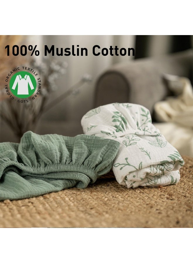 Muslin Bassinet Fitted Sheets, 2 Pack Soft Breathable Stretchy, Universal Fit for Hourglass Oval Rectangle Mattress, Natural Leaves - Image 5