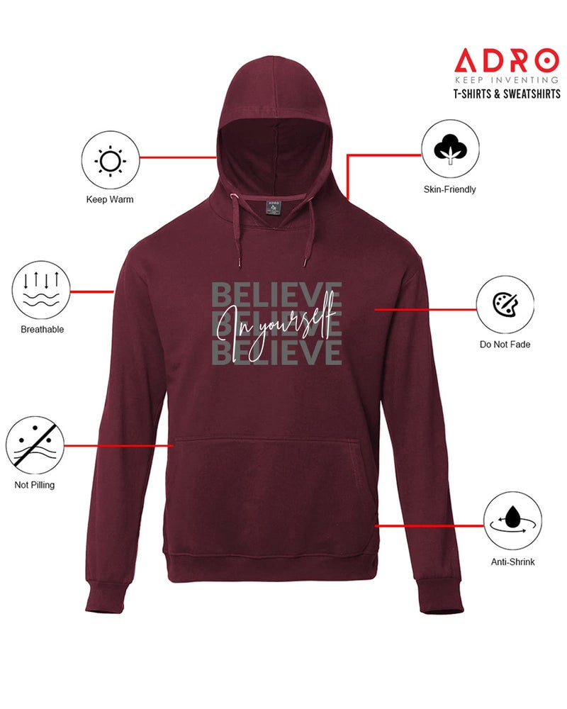 ADRO Believe in Your Self Printed Hoodie/Sweatshirt for Men (H22-M-INV-MR_Maroon_L) - Image 3