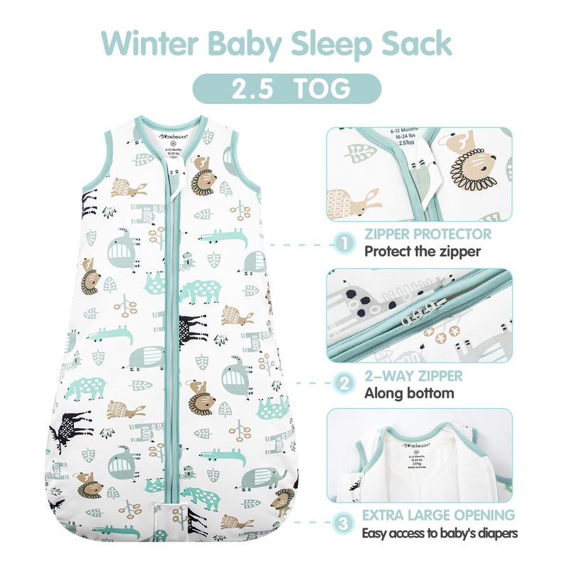 Chicco حقيبة نوم شتوية للأطفال من موسبيرز 2.5 توغ، كيس نوم للأطفال قابل للارتداء بطانية 100% قطن لحقيبة نوم للأطفال من 0-24 شهر (حديقة حيوانات زرقاء، 12-18 شهر) - Image 2