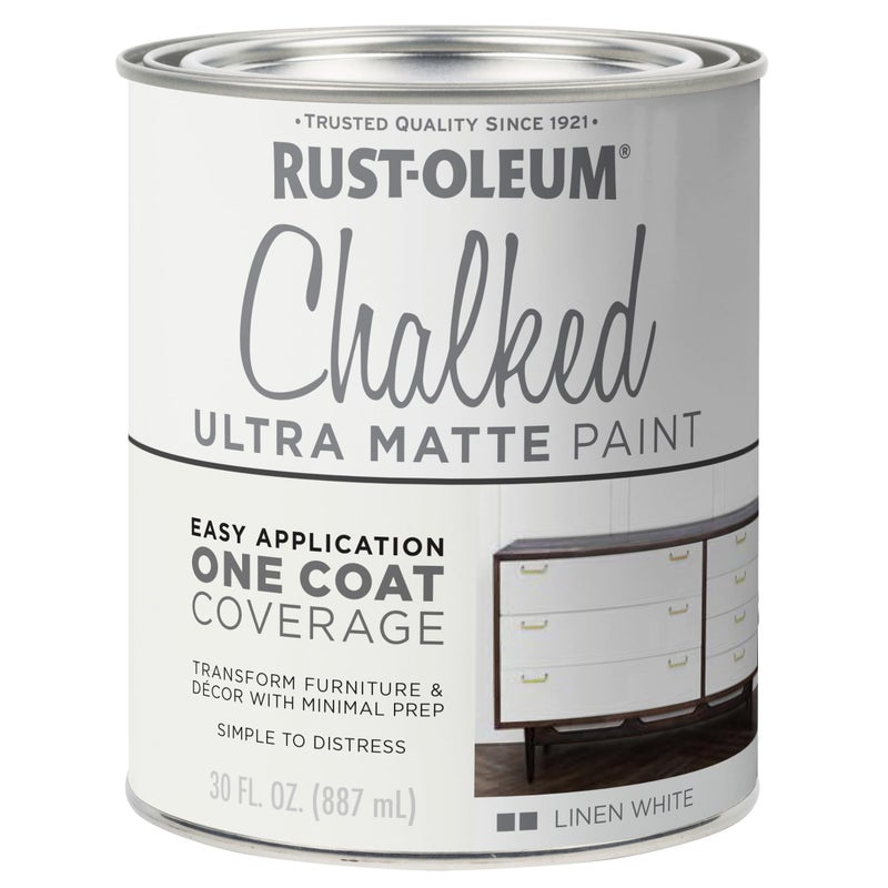 Rust-Oleum 285140 Chalked Ultra Matte Paint, 30 fl oz, Ultra Matte Linen White - Image 1