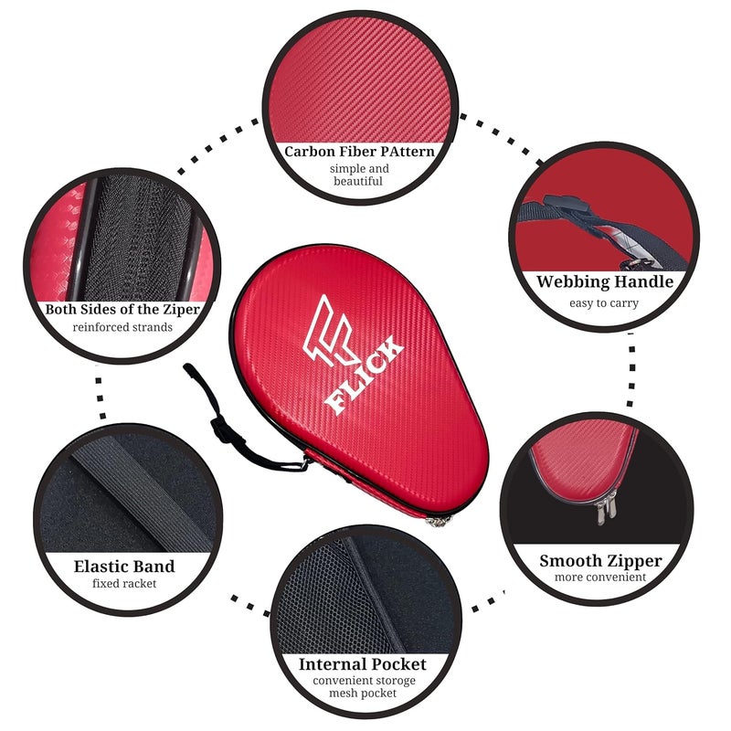 FLICK Fusion - Table Tennis Racket Hard CASE/Cover- Round| Shockproof Protective EVA-PU CASE- Stylish Design | Durable Product for TT Lovers| Assorted COLOURES. (Red) - Image 5