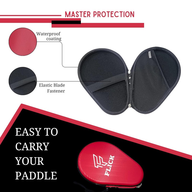 FLICK Fusion - Table Tennis Racket Hard CASE/Cover- Round| Shockproof Protective EVA-PU CASE- Stylish Design | Durable Product for TT Lovers| Assorted COLOURES. (Red) - Image 3